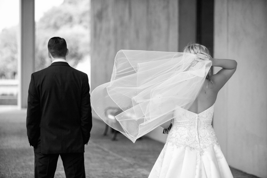 Bride and groom first meet before Olde Bar Philadelphia wedding.